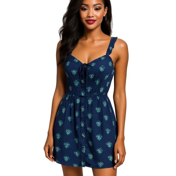 Abercrombie & Fitch Sundress Women’s L Navy Blue Floral Sleeveless Summer Casual - Picture 1 of 10